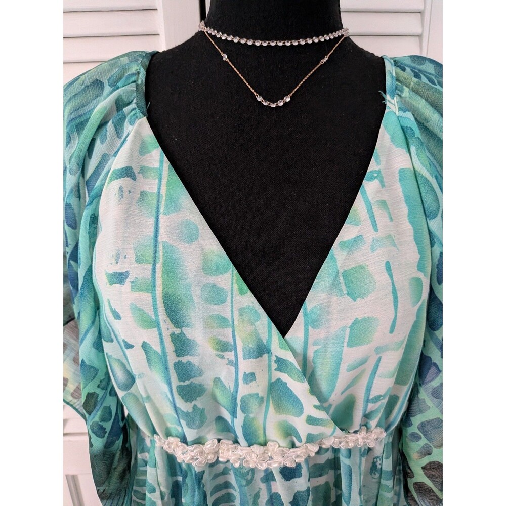 Mushka by Sienna Rose Fairycore Blouse Womens M Tunic Artsy Aqua Beach Sheer Top - Picture 2 of 11